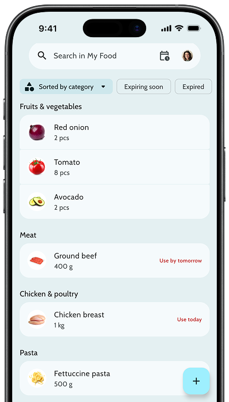 Foodwin app My Food screen